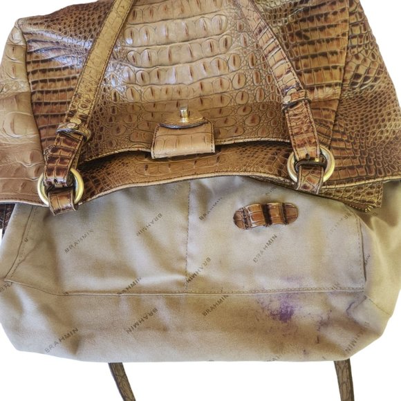 Brahmin Colette Croc Embossed Leather Toasted Almond Ombre Melbourne Handbag - Picture 4 of 16